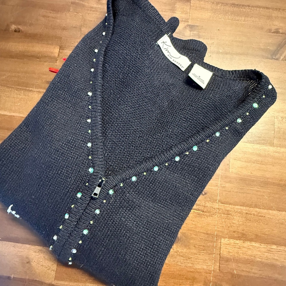 Kim Rogers Womens Cardigan Sweater Christmas Tree Black Embellished‎ Size S